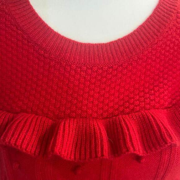 Kate Spade | Wool Blend Ruffle Yoke Bobble Sweater | Charm Red | Women’s Small - Picture 9 of 14